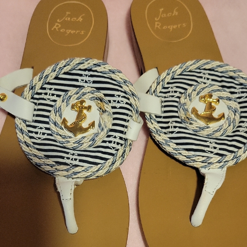 Jack Rogers Striped Sandals with Gold Anchor